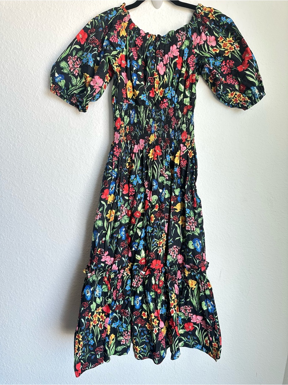 Cara Cara Mimi Floral Bold Garden Print Dress Puff Sleeve XS off the shoulder - Picture 10 of 15
